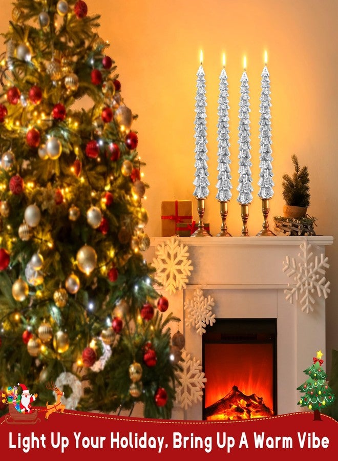 Ceoighe 8 Pack Christmas Tree Candles, 10 Inch Pure Beeswax Christmas Tree Shaped Taper Candles for Xmas Holiday Decor, Advent Party Banquet Centerpiece Decoration(Silver) - Image 4